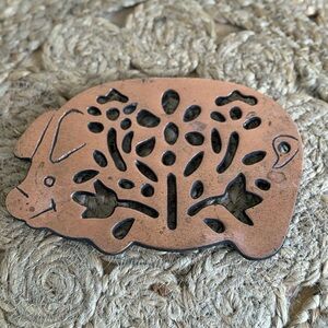 Vintage Copper Cast Iron Pig Trivet